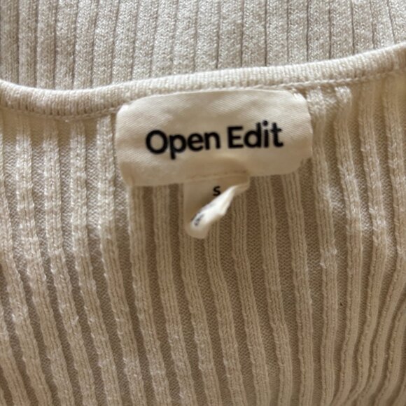 Open Edit Ribbed Square Neck Sweater - Cream, Size Small - Picture 6 of 6
